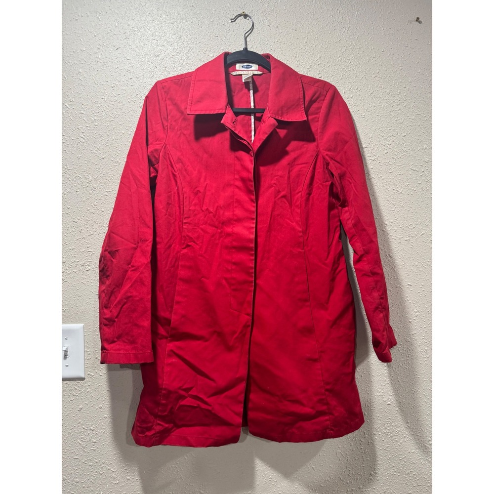 Old Navy Womens‎ Red Cotton Trench Coat Jacket Lightweight Button Front Small